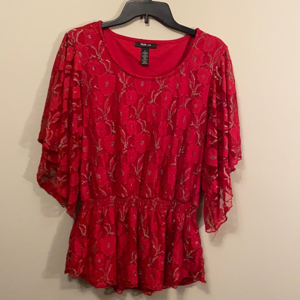 Style&co ladies L red dressy, lace top.